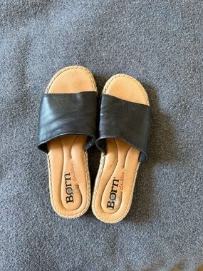 Born Black Slide Sandals with Tan Footbed